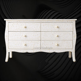 Bone Inlay Curved 6 Drawer Floral Dresser White 1