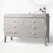 Bone Inlay Curved 6 Drawer Floral Dresser Grey with Topper 2