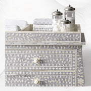 Bone Inlay Curved 6 Drawer Floral Dresser Grey with Topper 3