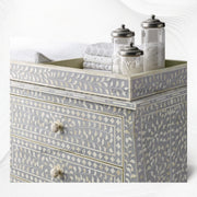 Bone Inlay Curved 6 Drawer Floral Dresser Grey with Topper 4