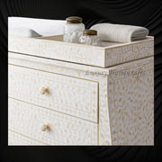 Bone Inlay Curved 6 Drawer Floral Dresser White with Topper 4