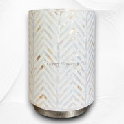 Chevron MOP Inlay Round Stool White Metal 5