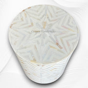 Chevron MOP Inlay Round Stool White Metal 3