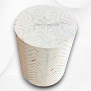 Chevron MOP Inlay Round Stool White Metal 2