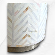 Chevron MOP Inlay Round Stool White Metal 4