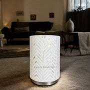 Chevron MOP Inlay Round Stool White Metal 1