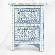 Ella Colored Bone Inlay Floral Bedside Light Blue Table
