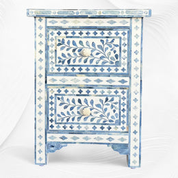 Ella Colored Bone Inlay Floral Bedside Light Blue Table