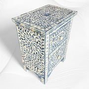 Ella Colored Bone Inlay Floral Bedside Light Blue Table