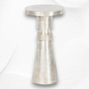 Embossed White Metal Side Table Cylindrical Shape 1