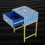 Luxury bone inlay nightstand in blue – 1 drawer bedside table
