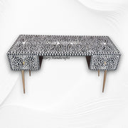Floral Bone Inlay 2 Drawer Desk Black 1