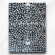 Floral Bone Inlay 2 Drawer Desk Black 3