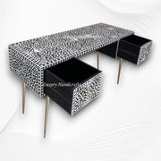 Floral Bone Inlay 2 Drawer Desk Black 2