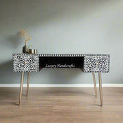 Floral Bone Inlay 2 Drawer Desk Black