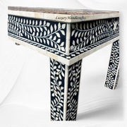 Floral Bone Inlay 8 Seater Dining Table Navy Blue