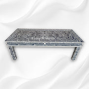 Floral Bone Inlay 8 Seater Dining Table Navy Blue