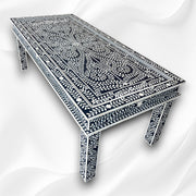 Floral Bone Inlay 8 Seater Dining Table Navy Blue