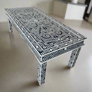 Floral Bone Inlay 8 Seater Dining Table Navy Blue