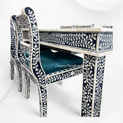 Floral Bone Inlay 8 Seater Dining Table Set Blue 4