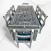 Floral Bone Inlay 8 Seater Dining Table Set Blue 3