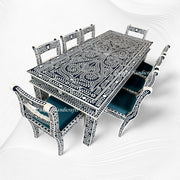 Floral Bone Inlay 8 Seater Dining Table Set Blue 2