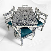 Floral Bone Inlay 8 Seater Dining Table Set Blue 1