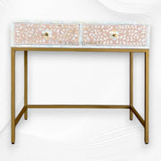 Floral MOP Inlay Console 2 Drawer Nude Pink 5