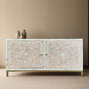 Floral MOP Inlay Low Cabinet 2 Door Nude Pink 1