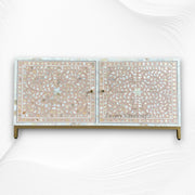 Floral MOP Inlay Low Cabinet 2 Door Nude Pink 5