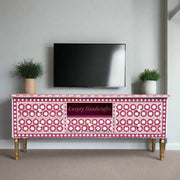 Flower Bone Inlay TV Unit with Drawers Pink 1