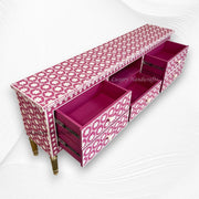 Flower Bone Inlay TV Unit with Drawers Pink 3