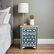 Flower Bone Inlay 1 Drawer 2 Door Bedside Table Teal Green