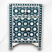 Flower Bone Inlay 1 Drawer 2 Door Bedside Table Teal Green 5