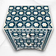 Flower Bone Inlay 1 Drawer 2 Door Bedside Table Teal Green 1