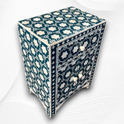 Flower Bone Inlay 1 Drawer 2 Door Bedside Table Teal Green 3