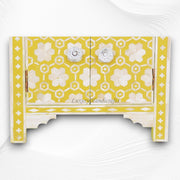 Decorative flower pattern bedside table in yellow bone inlay