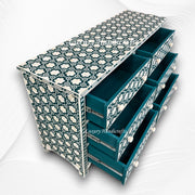 Flower Bone Inlay 6 Drawer Dresser Teal Green 2