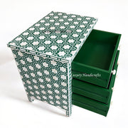Handcrafted Flower Bone Inlay 3 Drawer Bedside Table – Elegant Bedroom Decor