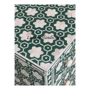 Luxury Bone Inlay Nightstand in Teal Green with Floral Patterns and Storage Drawers
