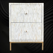Handcrafted Full Bone Inlay Bedside Table with 2 Drawers – Intricate Floral Pattern