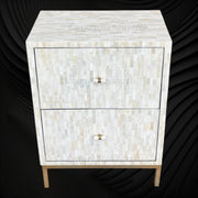 Luxury Bone Inlay 2 Drawer Nightstand – Artisan-Made Bedroom Accent