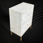 Ethnic Bone Inlay Bedside Cabinet with Drawers – Elegant Indian Craftsmanship