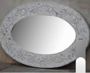 Floral MOP Inlay Oval Mirror White
