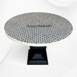Geometric Bone Inlay Round Dining Table Black 1
