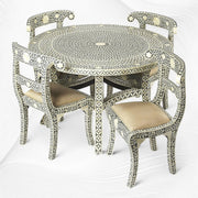 Geometric Floral Bone Inlay Round Dining Table Set Grey 1