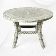 Geometric Floral Bone Inlay Round Dining Table Set Grey 3