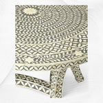 Geometric Floral Bone Inlay Round Dining Table Set Grey 4