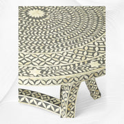 Geometric Floral Bone Inlay Round Dining Table Set Grey 4