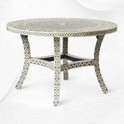Geometric Floral Bone Inlay Round Dining Table Set Grey 5